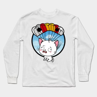 Silly white cat has a broken parachute Long Sleeve T-Shirt